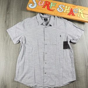 Mens Hurley Button Down Stars And Stripes Black Grey Short Sleeve Shirt Size XXL
